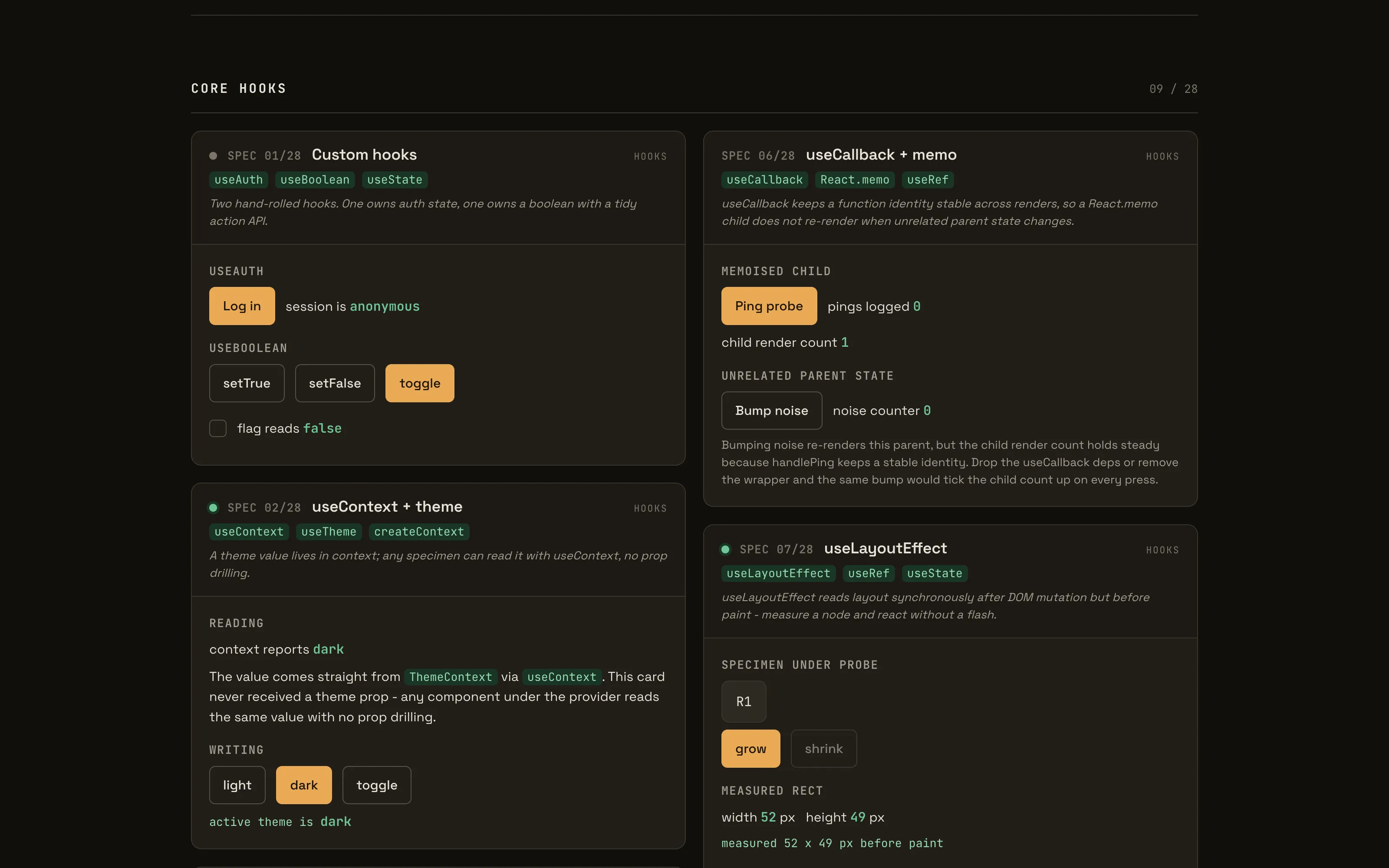 hamal - a React-internals learning repo rebuilt into a 28-specimen interactive logbook