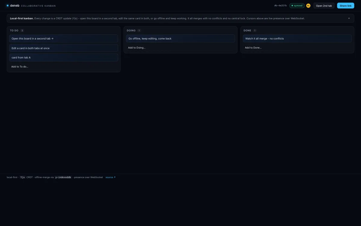 deneb - local-first collaborative kanban